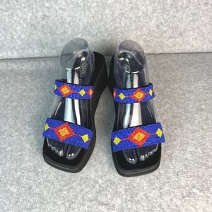 Bisou‎ Bisou Beade Platform Chunky Slide Sandals Sz 9